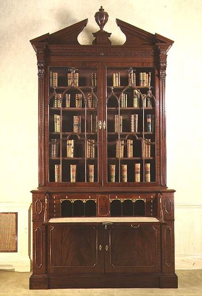 Chippendale broken-pedimented bookcase with gothic tracery by English School